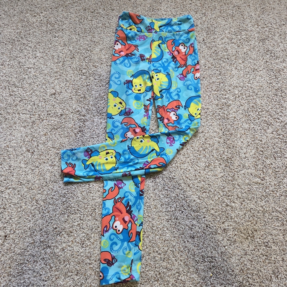Kids LuLaRoe L/XL Leggings Ariel Blue Flounder Sebastion Comfy Soft Stretchy
